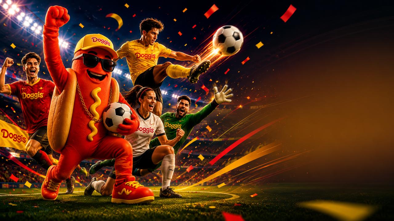 Estadio mundialero con personaje Doggis